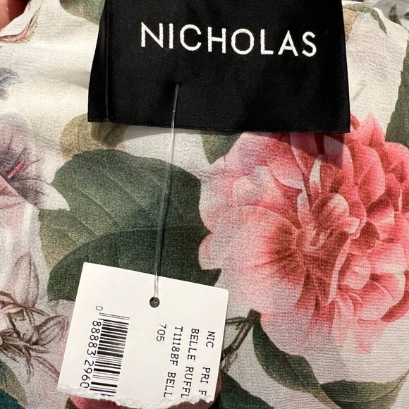 NWT Nicholas Floral Print 100% Silk Belle Ruffle Long Sleeve Blouse, Size 8 - Picture 14 of 16